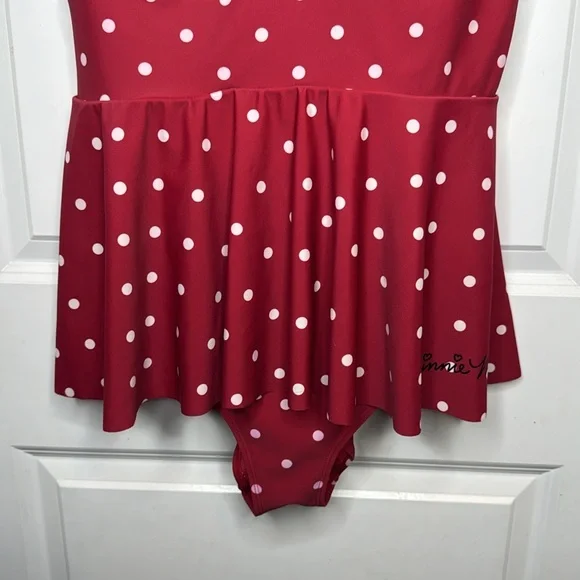 Torrid Disney Minnie Mouse Size 1X Red Polka Dot Retro Peplum One Piece Swimsuit - Picture 6 of 15